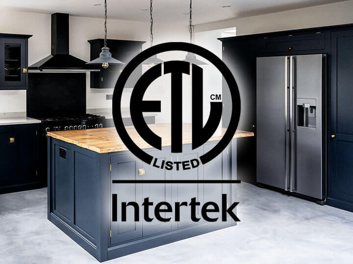 ETL Listed Mark in front of a dark blue ktichen