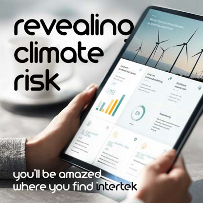 A digital tablet showing an image of wind turbines and related data